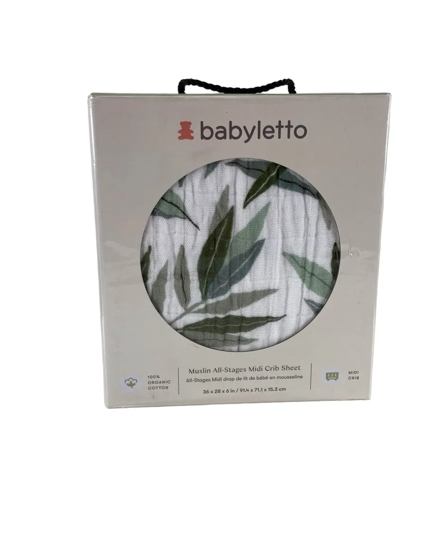 Babyletto Muslin All-Stages Midi Crib Sheet, Olive Branches