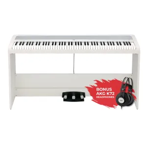 Korg B2SP 88 Weighted Hammer Action Digital White With Stand Pedals And AKG K-72 Headphones