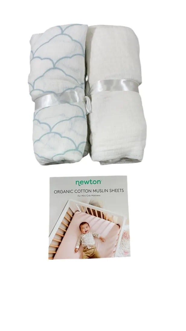 Newton 2 Pack Mini Crib Sheets, Dreamweaver Moonstone Mist/Solid White