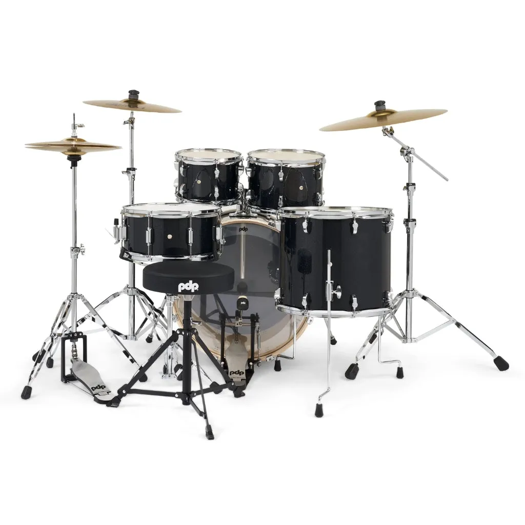 PDP Mainstage 5-Piece Complete Drum Set with Hardware and Cymbals - Black Sparkle