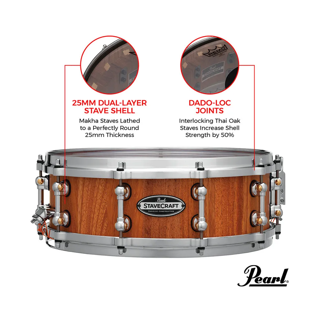 Pearl 14"x5" StaveCraft Makha with Thai Oak DadoLoc Snare Drum