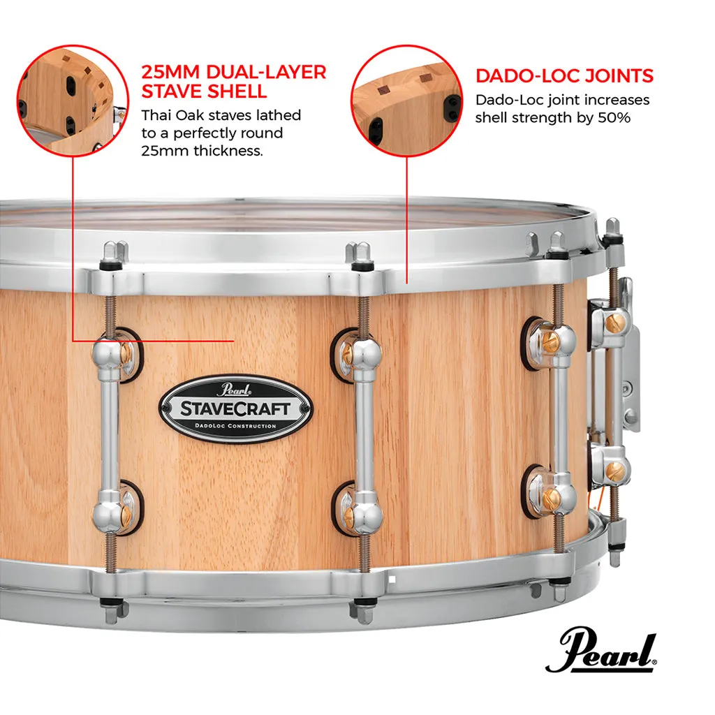 Pearl 14"x6.5" StaveCraft Thai Oak with Makha DadoLoc Snare Drum