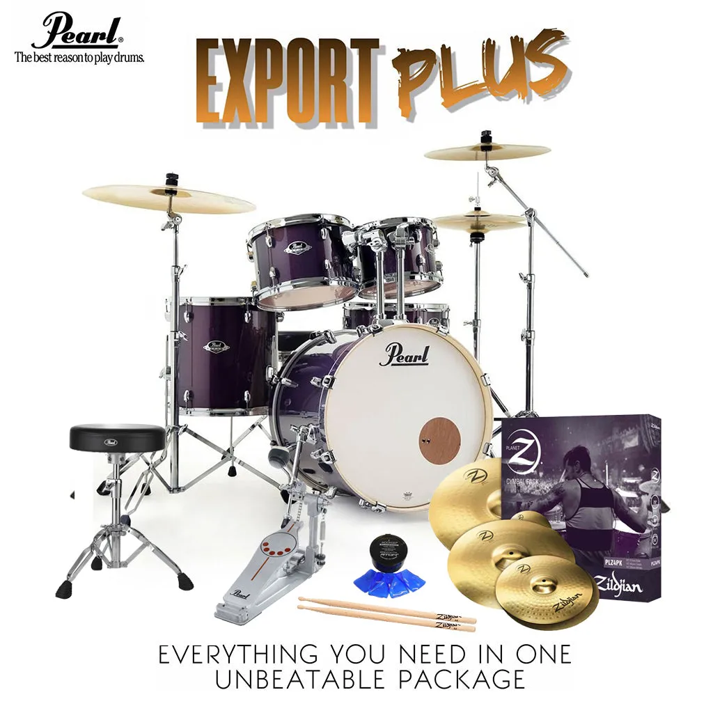 Pearl Export 22" EXX Fusion Plus Drum Kit Package with Zildjian Cymbals & Hardware - Purple Nebula