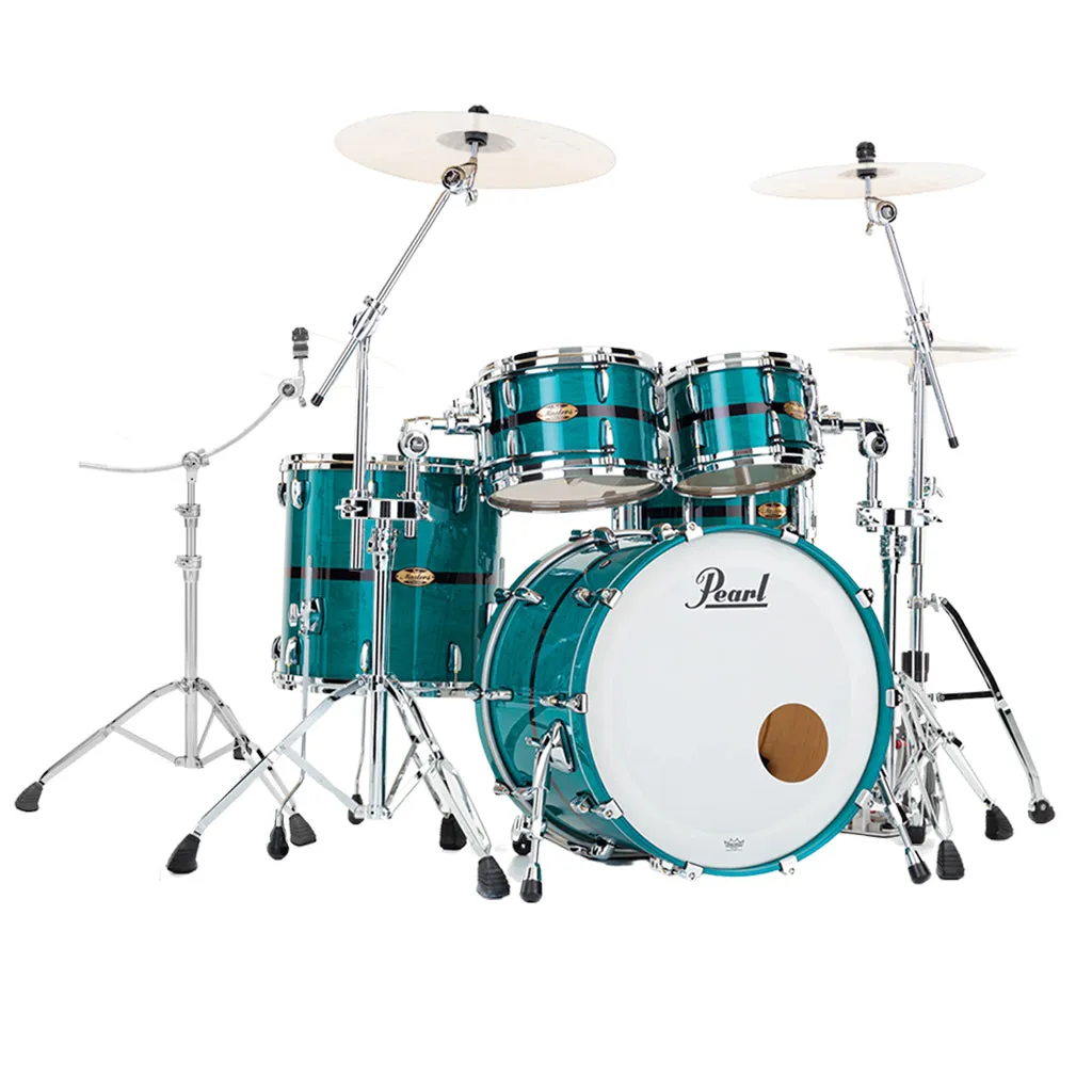 Pearl Masters Maple Gum 22" 5-Piece (10, 12, 16, 22, 14 Snare) with Hardware Pack - Aqua Turquoise Stripe