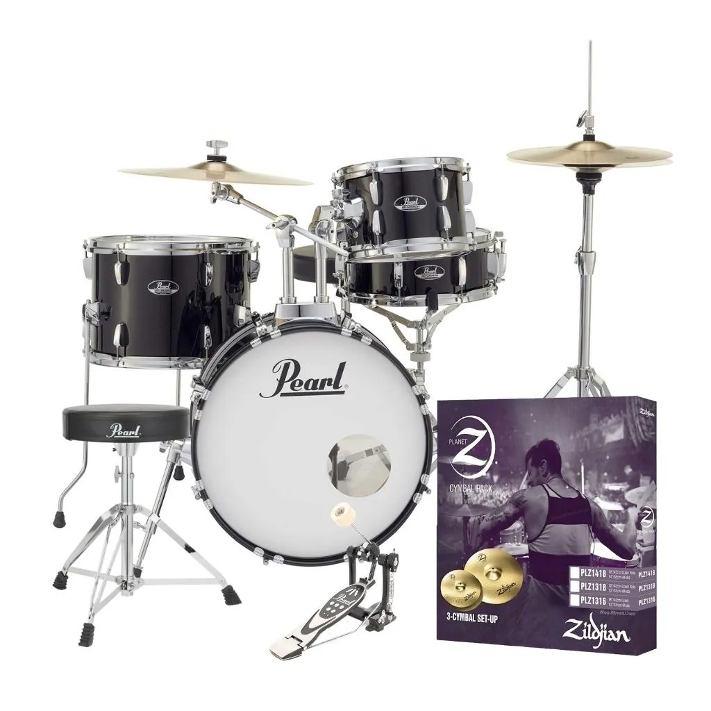 Pearl Roadshow X 18" 4-Piece Drum Kit Package with Zildjian Cymbals & Hardware - Jet Black