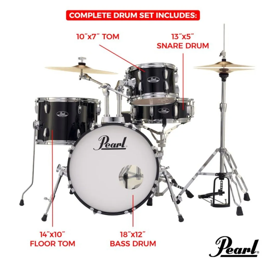 Pearl Roadshow X 18" 4-Piece Drum Kit Package with Zildjian Cymbals & Hardware - Jet Black