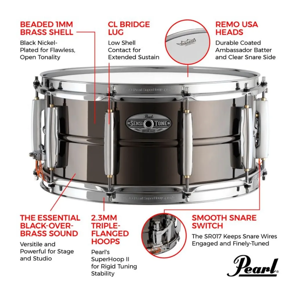 Pearl Sensitone Heritage Alloy 14"x6.5" Black Nickel over Brass Snare Drum