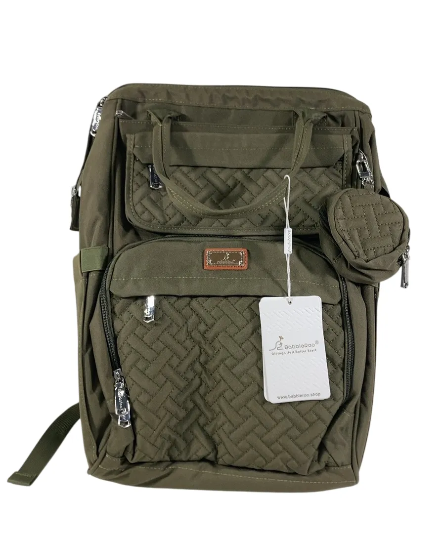BabbleRoo Diaper Bag Backpack, Army Green, Wide Top