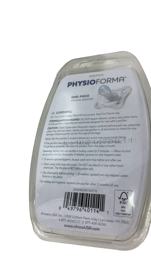 Chicco PhysioForma Soft Silicone Orthodontic Pacifier, 1 Pack, Clear, 0-2 months