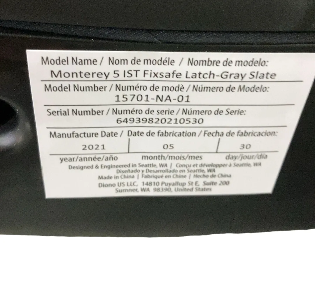Diono Monterey 5iST FixSafe Booster Seat, 2021, Gray Slate