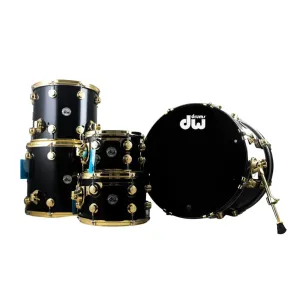 DW Collector's Series Cherry Spruce Hybrid 5 Piece Shell Pack with Gold Hardware - Piano Black