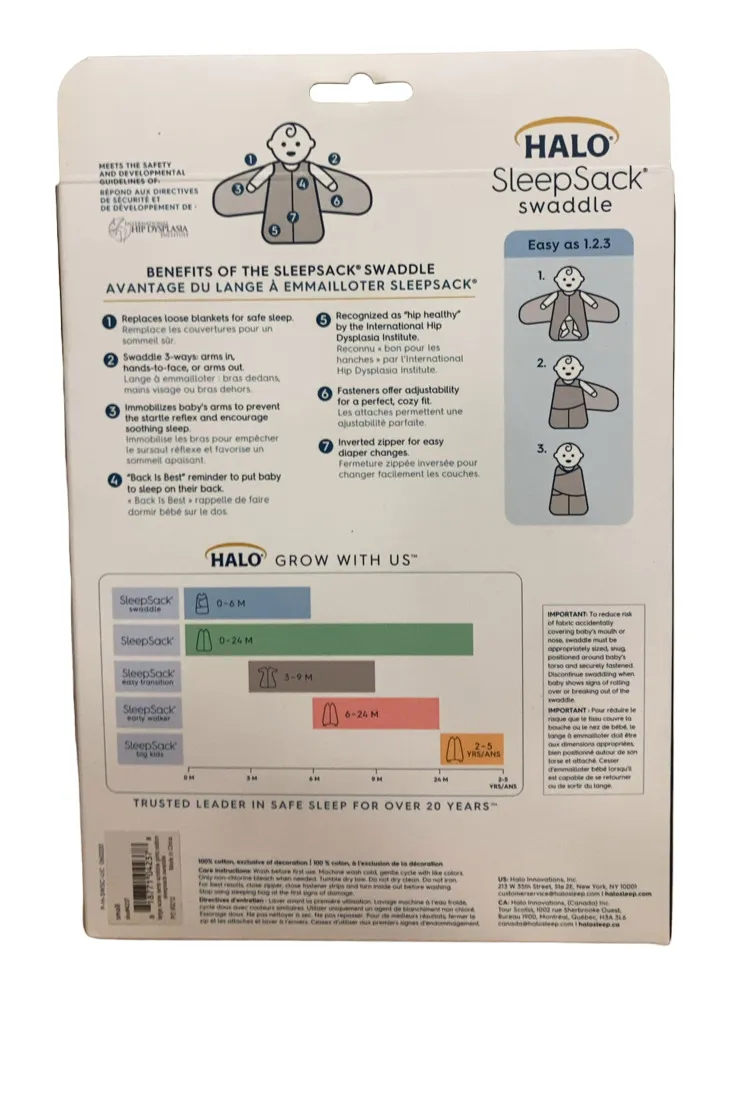 Halo SleepSack Swaddle, Small, White Lamb Scribble