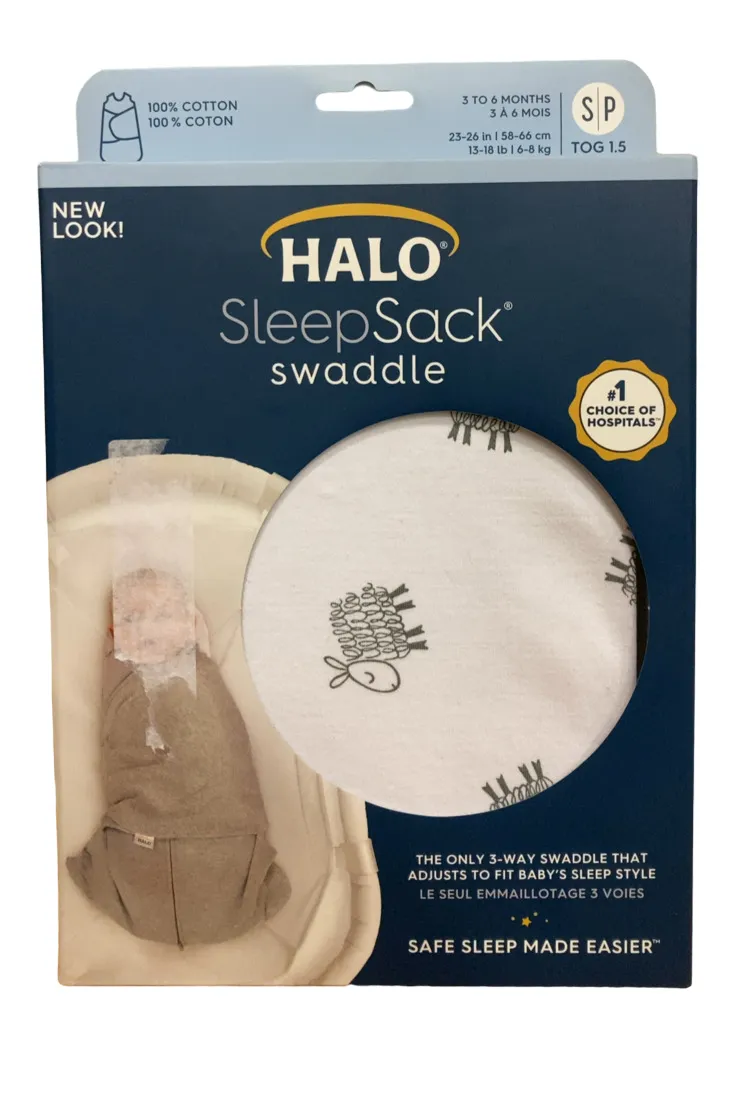 Halo SleepSack Swaddle, Small, White Lamb Scribble