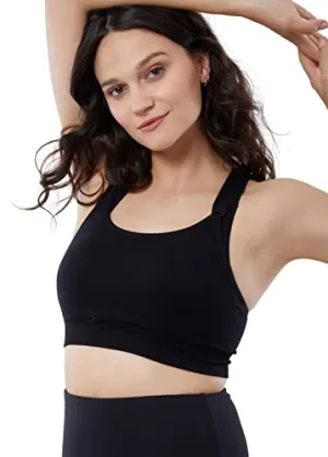 Ingrid & Isabel Basics Seamless Maternity Sports Bra, Black, Small