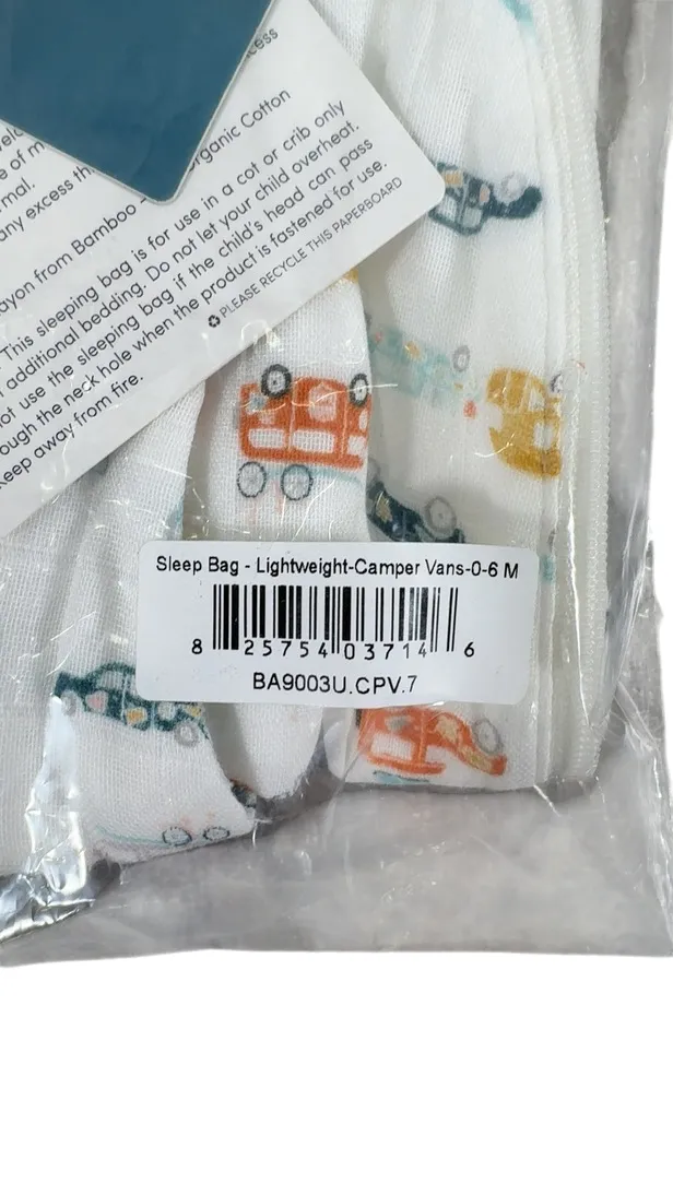 LouLou Lollipop Lightweight Muslin Sleep Bag, 0-6 Months, 0.5 TOG, Camper Vans
