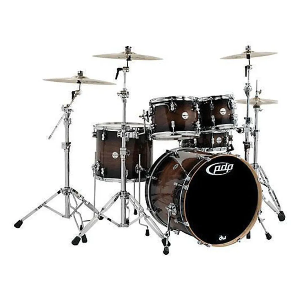 PDP Concept Maple Exotic 5-Piece Drum Kit Pack In Charcoal Burst Over Walnut w/Hardware, DW 3000 Throne & Evans Heads