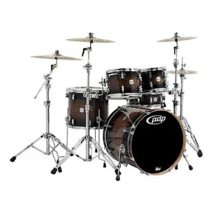 PDP Concept Maple Exotic 5-Piece Drum Kit Pack In Charcoal Burst Over Walnut w/Hardware, DW 3000 Throne & Evans Heads