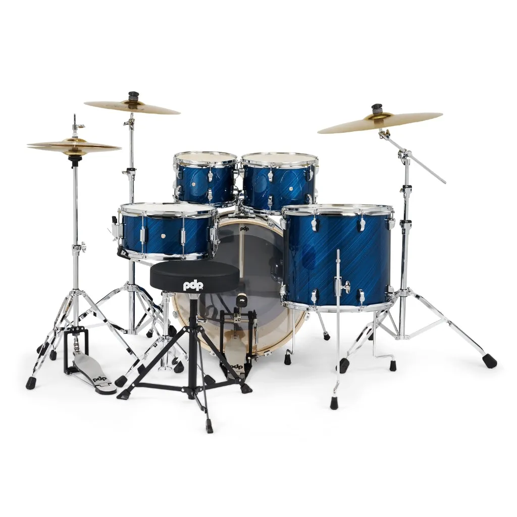 PDP Mainstage 5-Piece Complete Drum Set with Hardware and Cymbals - Twisted Blue Steel