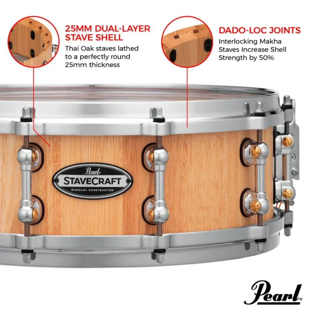 Pearl 14"x5" StaveCraft Thai Oak with Makha DadoLoc Snare Drum