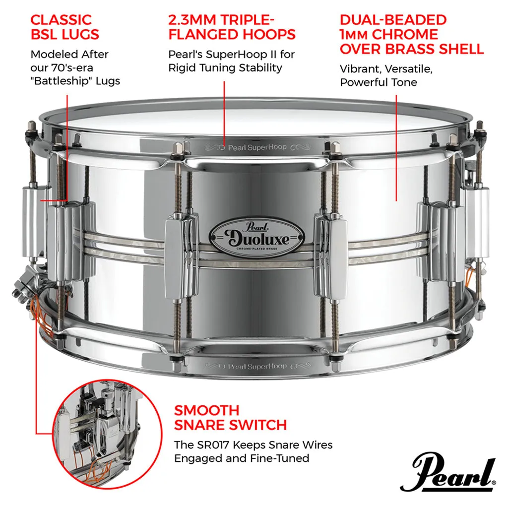 Pearl 14"x6.5" Duoluxe Chrome Over Brass Snare Drum