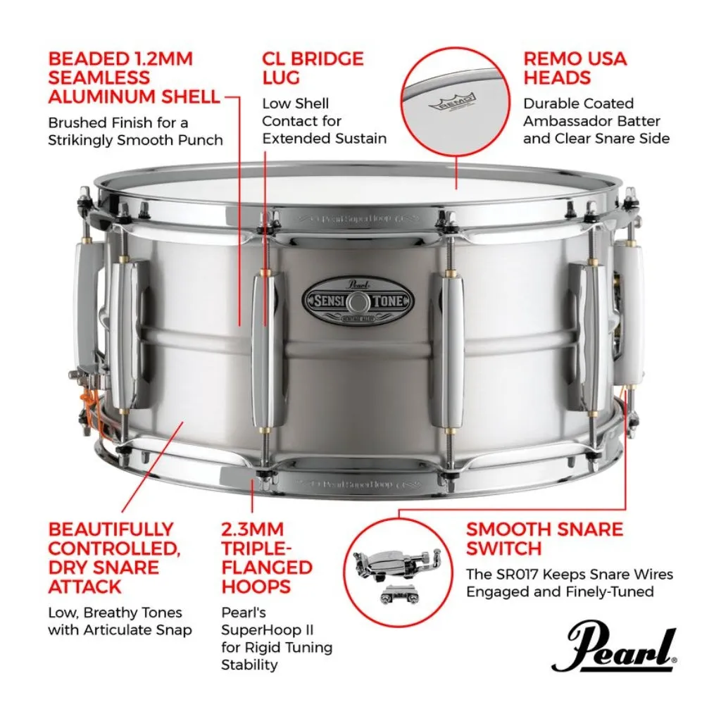 Pearl 14"x6.5" Sensitone Heritage Alloy Snare Drum - Aluminium