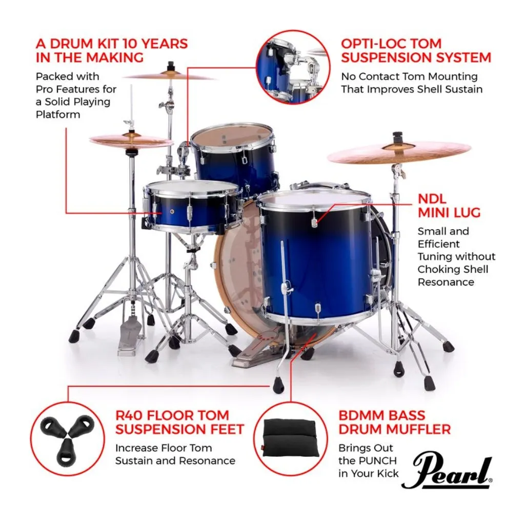 Pearl 22" Decade Maple 5-Piece Drum Kit Package with Zildjian Cymbals (S Series) & Hardware - Kobalt Blue Fade