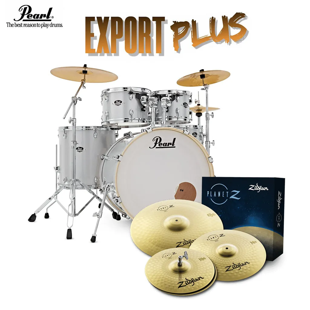 Pearl Export 20" EXX Fusion Drum Kit Package with Zildjian Cymbals & Hardware - Arctic Sparkle