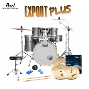 Pearl Export 20" EXX  Fusion Drum Kit Package with Zildjian Cymbals & Hardware - Smokey Chrome