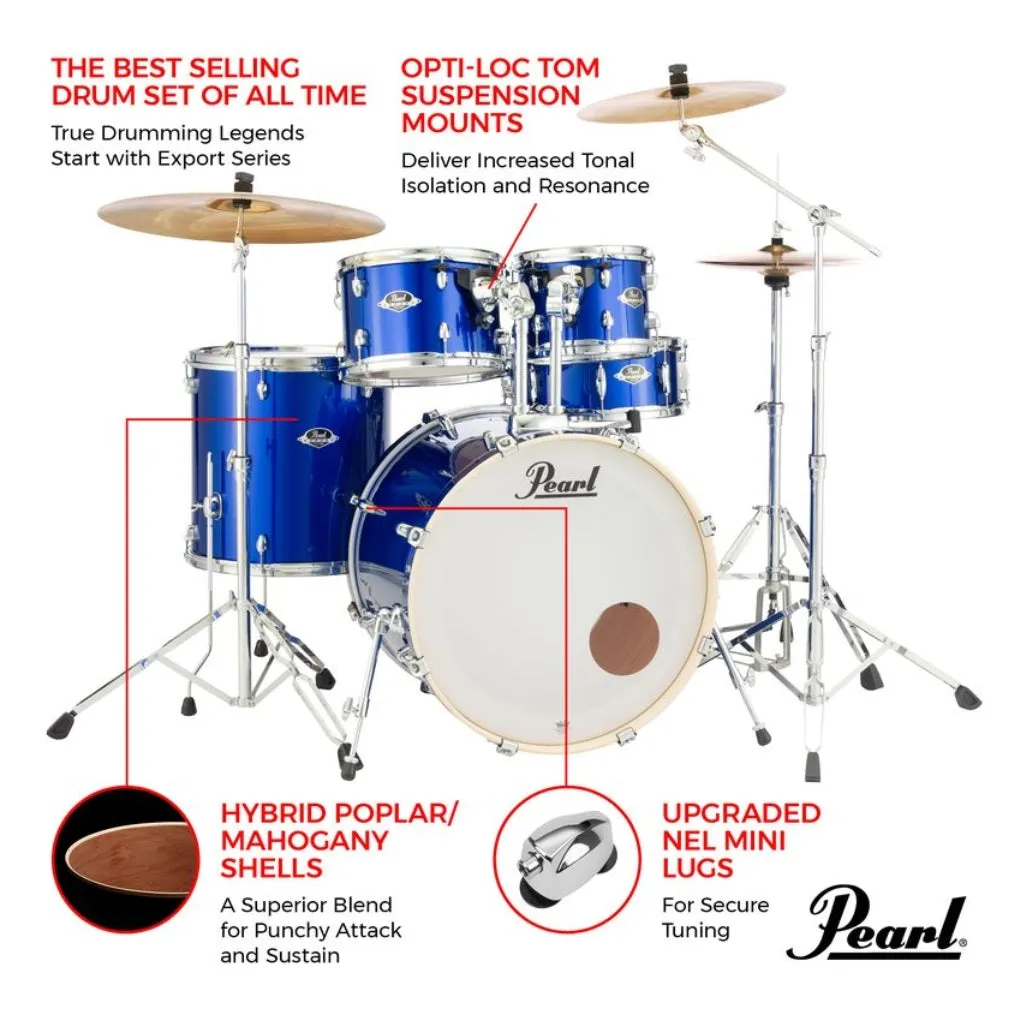 Pearl Export 22" EXX Fusion Plus Drum Kit Package with Zildjian Cymbals & Hardware - High Voltage Blue