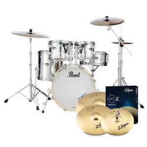 Pearl Export 22" EXX Fusion Plus Drum Kit Package with Zildjian Cymbals & Hardware- Mirror Chrome
