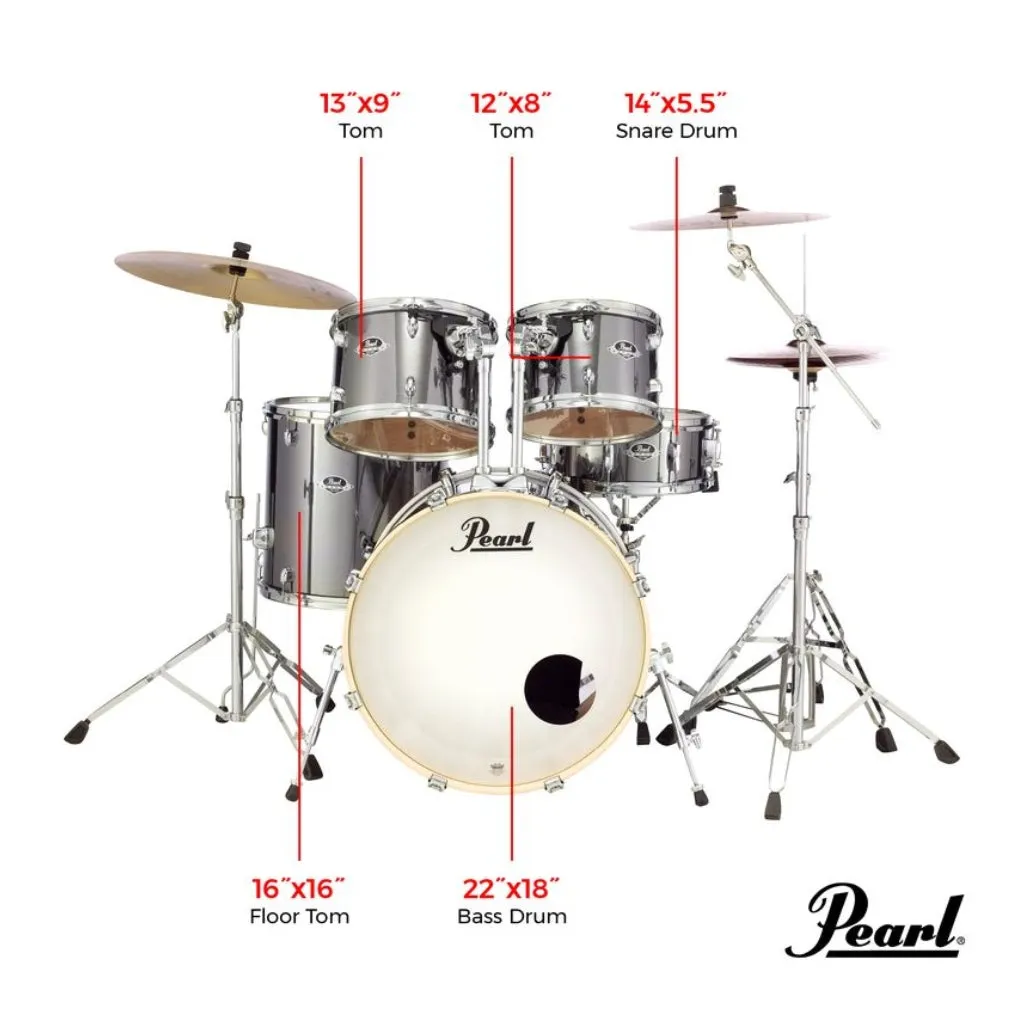 Pearl Export 22" EXX Fusion Plus Drum Kit Package with Zildjian Cymbals & Hardware - Smokey Chrome