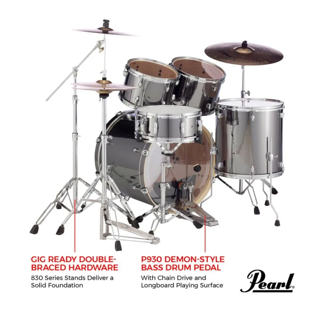 Pearl Export 22" EXX Fusion Plus Drum Kit Package with Zildjian Cymbals & Hardware - Smokey Chrome