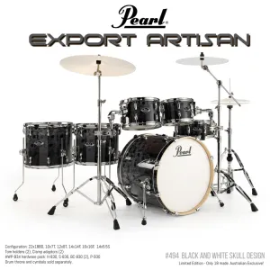 Pearl EXX Artisan 22" 6Pc Fusion Plus Kit w/Hardware - Limited Edition Black & White Skull