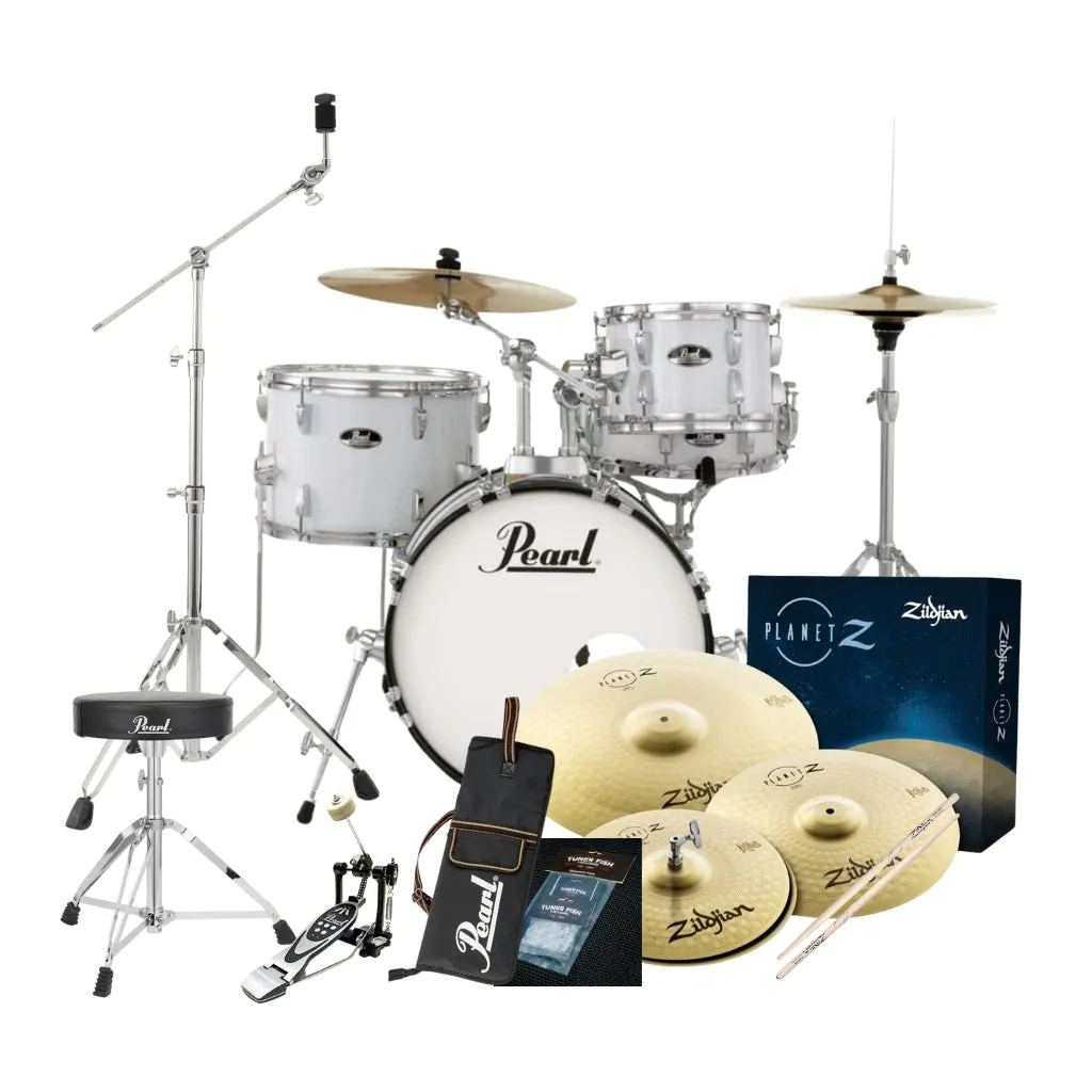 Pearl Roadshow X 18" 4-Piece Drum Kit Package with Zildjian Cymbals & Hardware - Pure White