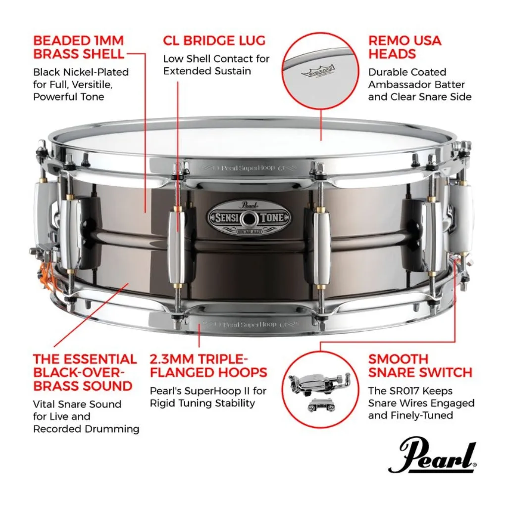 Pearl Sensitone Heritage Alloy 14"x5" Black Nickel over Brass Snare Drum