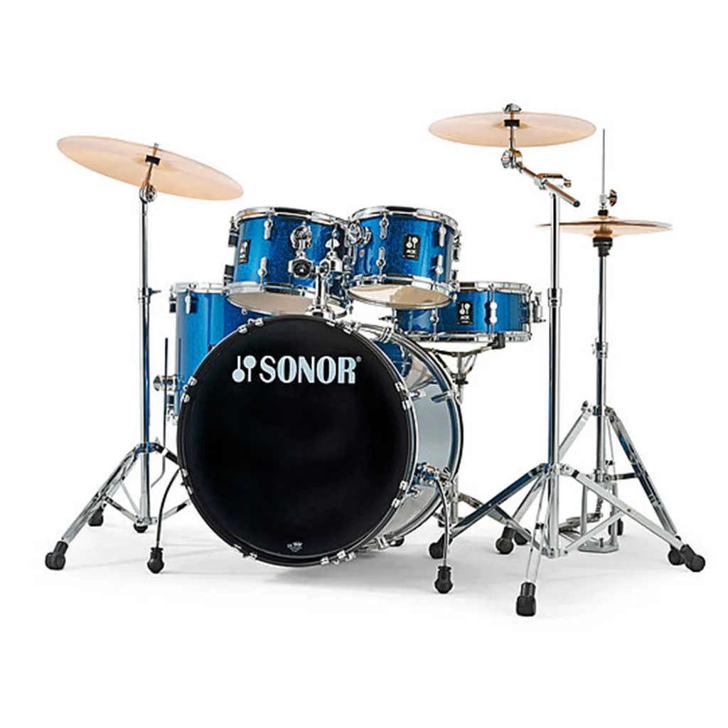 Sonor AQX Series Stage 5-Piece Kit with 1000 Series Hardware Set & Cymbals - Blue Ocean Sparkle
