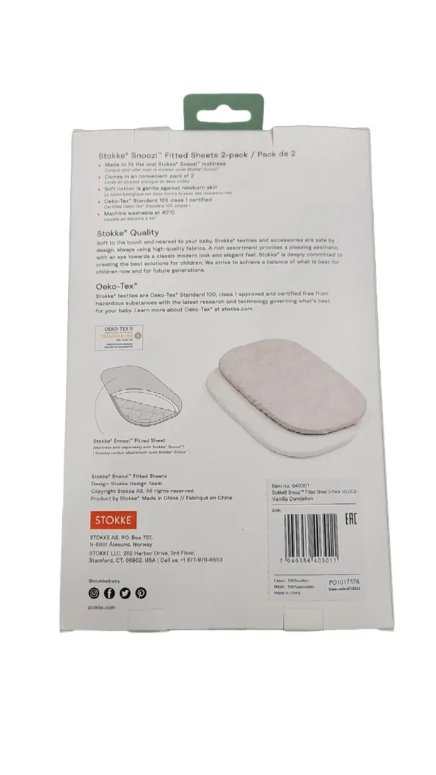Stokke Snoozi Fitted Sheets 2 Pack, Dandelion Beige/Vanilla Cream
