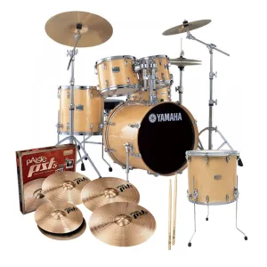 Yamaha Stage Custom Birch Euro Drum Kit Pack (Free 14" Floor Tom) with Hardware Pack & Paiste PST5 Cymbals - Natural Wood