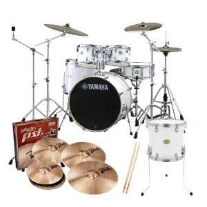 Yamaha Stage Custom Birch Euro Drum Kit Pack (Free 14" Floor Tom) with Hardware Pack & Paiste PST5 Cymbals - Pure White