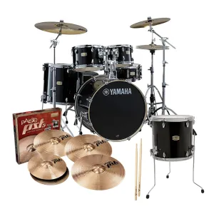 Yamaha Stage Custom Birch Euro Drum Kit Pack (Free 14" Floor Tom) with Hardware Pack & Paiste PST5 Cymbals - Raven Black